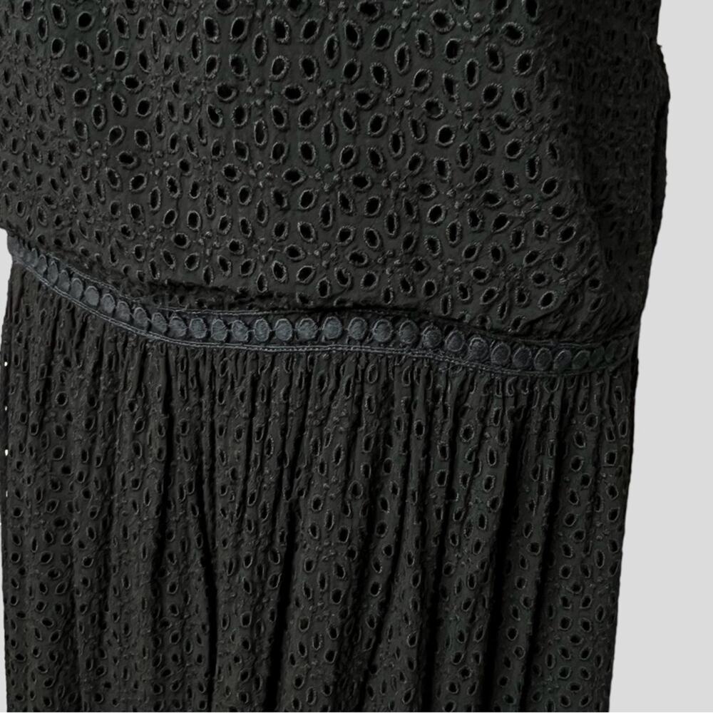 Three Dots Eyelet Sundress M Drop Waist Crochet Black Dress USA Festival Beachy - Picture 5 of 10